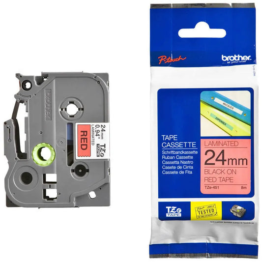 Brother 24mm Black on Red TZE Tape - Scanner and Labeller