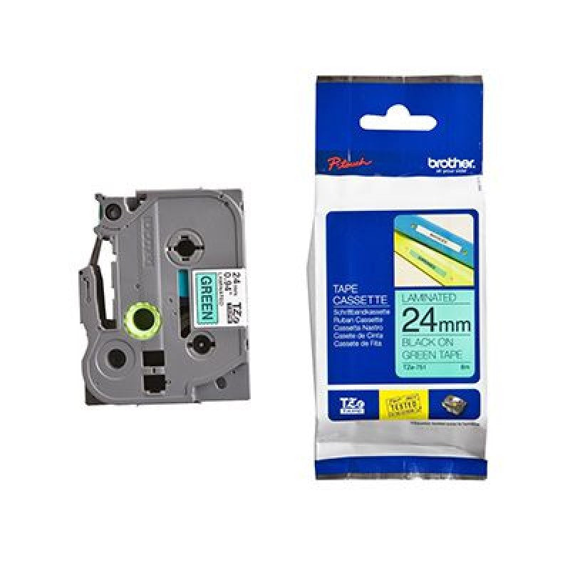 Brother 24mm Black on Green TZE Tape - Scanner and Labeller