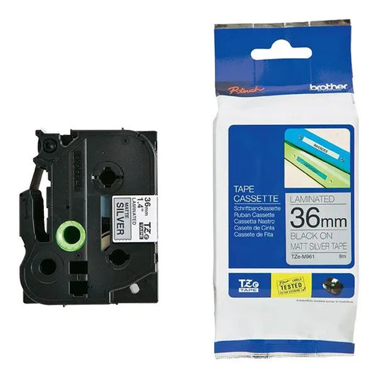 Brother 36mm Black on Silver MATT TZE Tape - Scanner and Labeller
