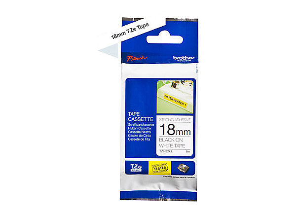 Brother 18MM Black White Tape Strong Adhesive TZE Tape - Scanner and Labeller