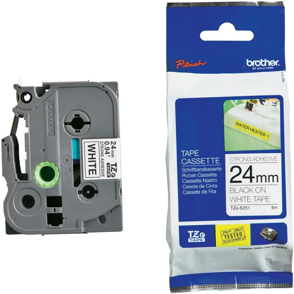 Brother 24MM Black White Tape Strong Adhesive TZE Tape - Scanner and Labeller