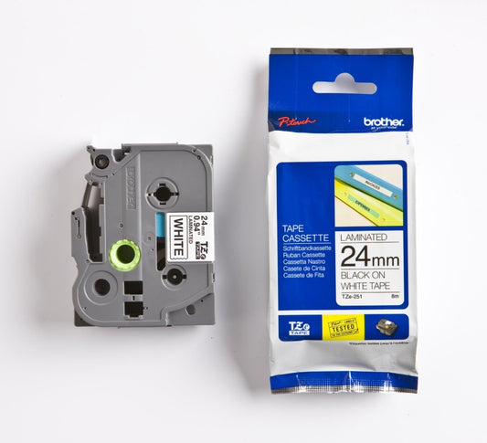 Brother 24mm Black on White TZE Tape - Scanner and Labeller
