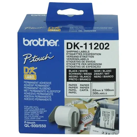 Brother White Shipping/Name Badge Labe 62mmX100mm,300 labels per roll - Scanner and Labeller
