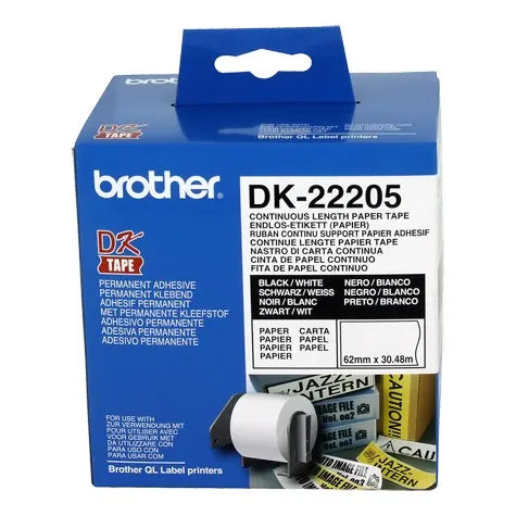Brother White Continuous Paper Roll 62mmX30.48m - Scanner and Labeller