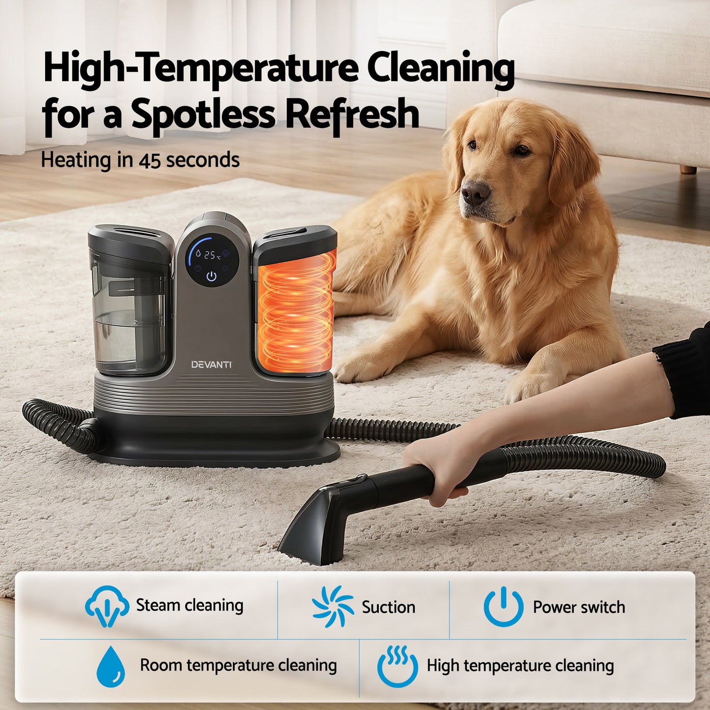 Devanti Carpet Washer Handheld Vacuum Cleaner 1700W 11kpa Rapid Heating Black - Image 7