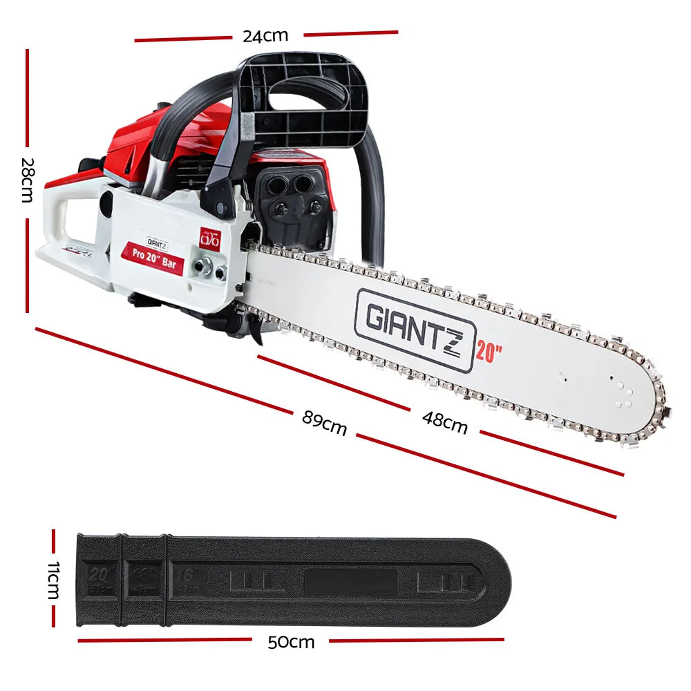 Giantz Chainsaw Petrol 58CC 20" Bar Commercial E-Start Pruning Chain Saw White - Image 2