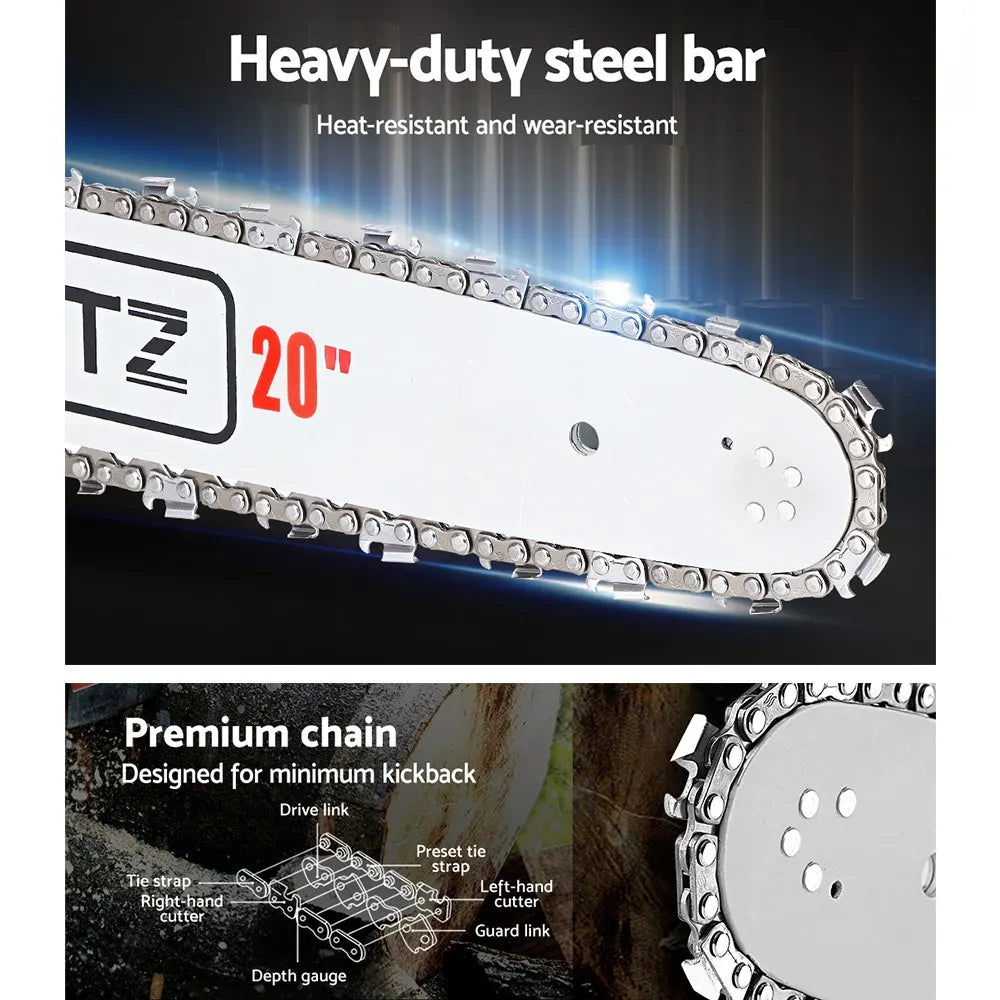 Giantz Chainsaw Petrol 58CC 20" Bar Commercial E-Start Pruning Chain Saw White - Image 4