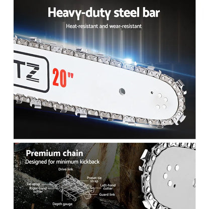 Giantz Chainsaw Petrol 58CC 20" Bar Commercial E-Start Pruning Chain Saw White - Image 4