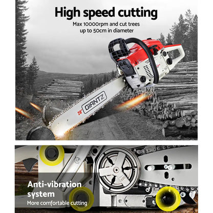 Giantz Chainsaw Petrol 58CC 20" Bar Commercial E-Start Pruning Chain Saw White - Image 5
