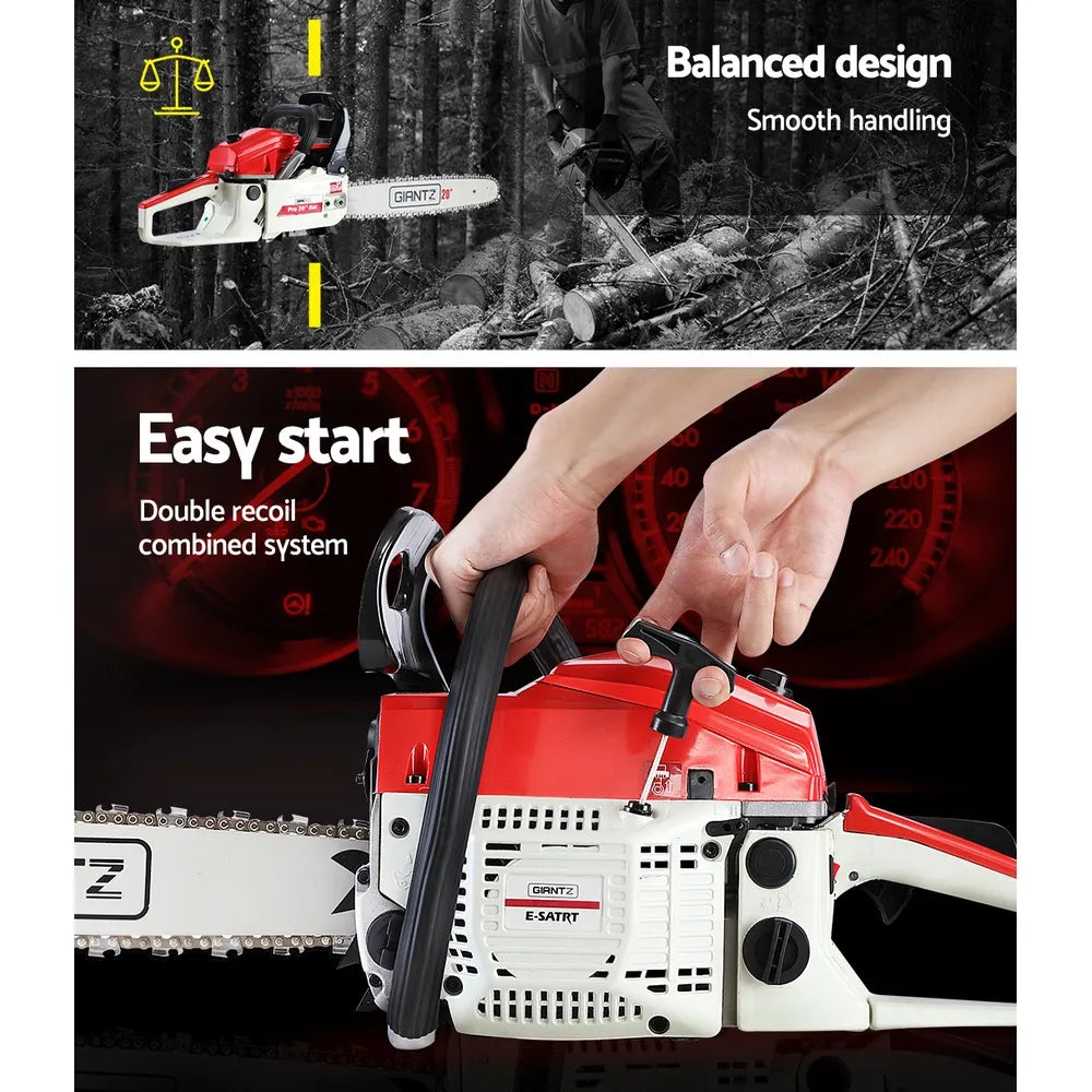 Giantz Chainsaw Petrol 58CC 20" Bar Commercial E-Start Pruning Chain Saw White - Image 6