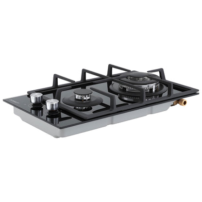 Devanti Gas Cooktop 30cm 2 Burner Built-in Stove Glass Cook Top NG LPG Wok Burner - Image 3