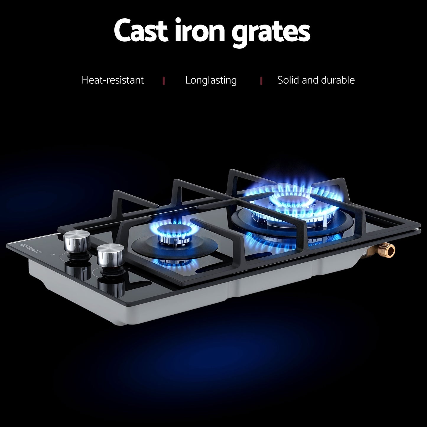 Devanti Gas Cooktop 30cm 2 Burner Built-in Stove Glass Cook Top NG LPG Wok Burner - Image 5