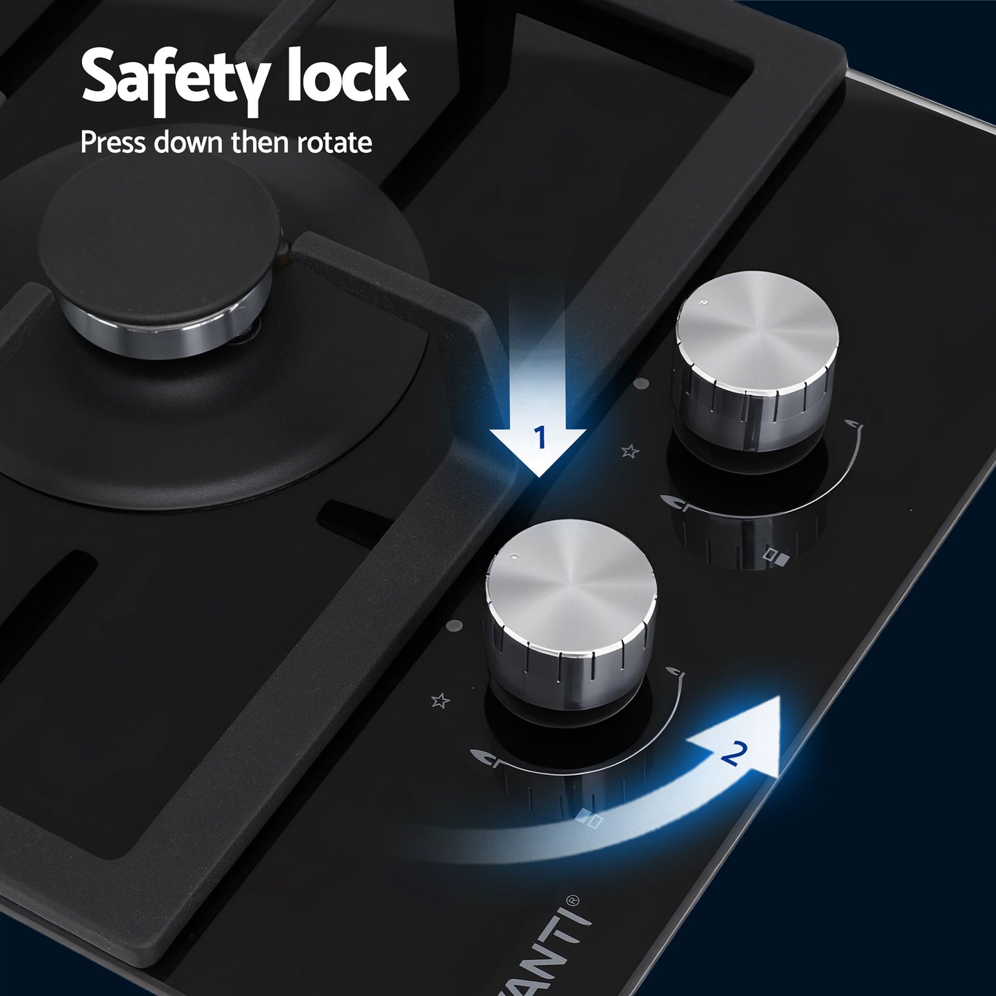 Devanti Gas Cooktop 30cm 2 Burner Built-in Stove Glass Cook Top NG LPG Wok Burner - Image 9