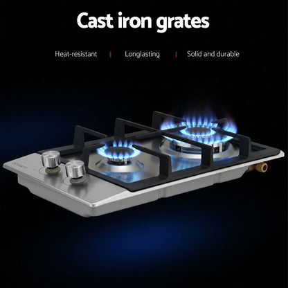 Devanti Gas Cooktop 30cm 2 Burner Silver - Image 5