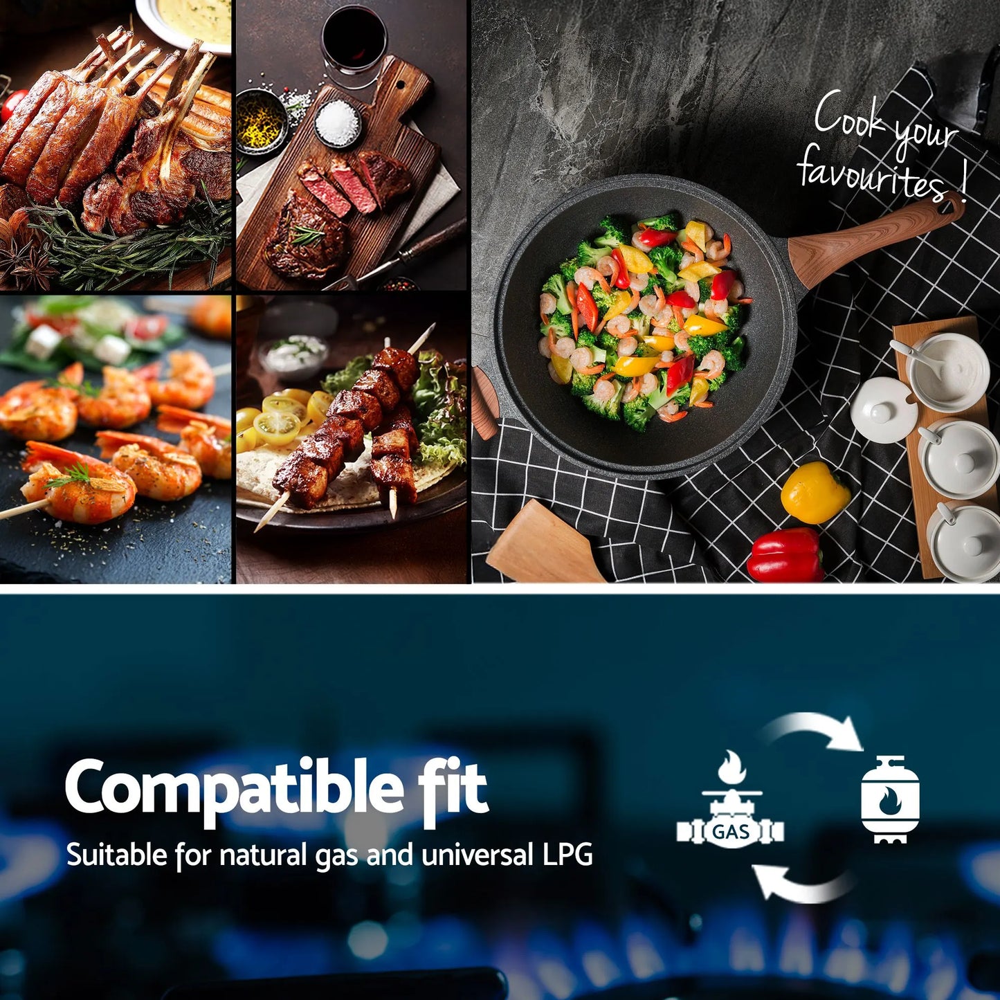 Devanti 59cm Gas Cooktop 3 Burner Knob Control Glass Hob Cast Iron Black - Image 9