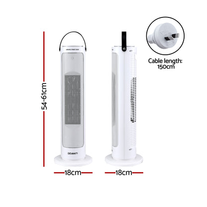 Devanti 2000W Ceramic Tower Heater Space Heaters Oscillating Indoor White - Image 2
