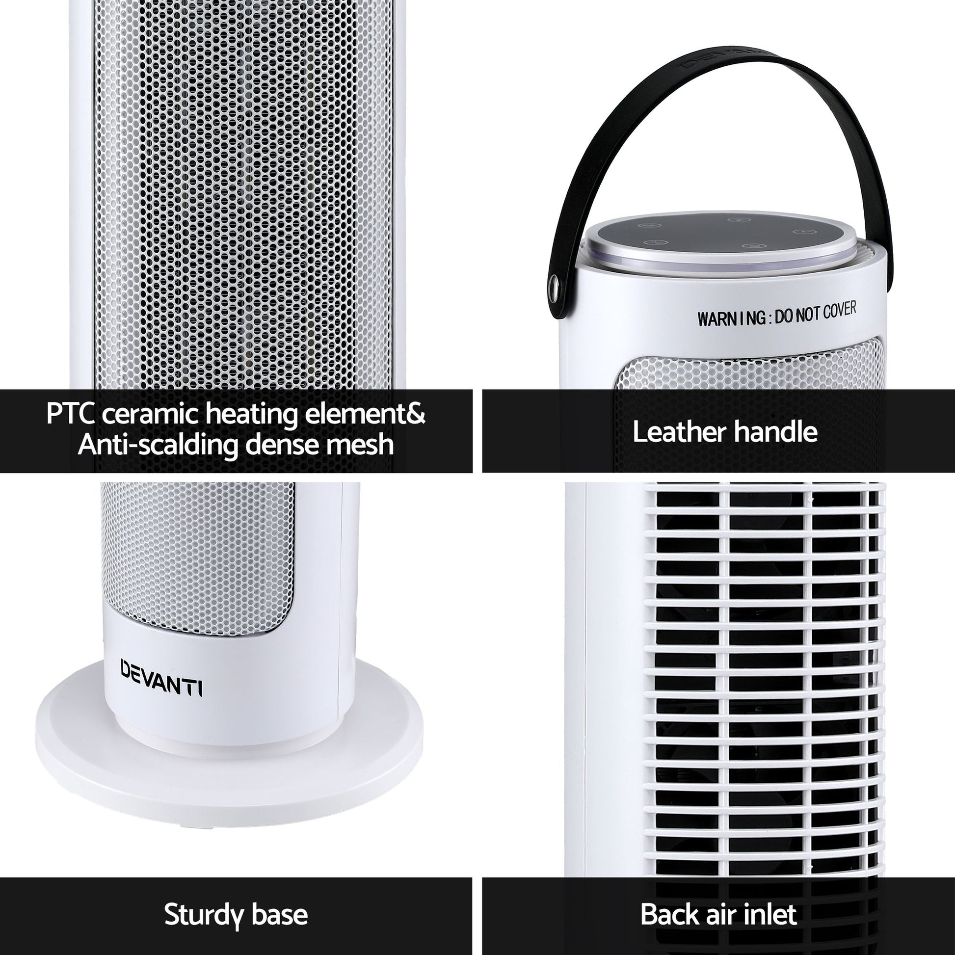Devanti 2000W Ceramic Tower Heater Space Heaters Oscillating Indoor White - Image 6