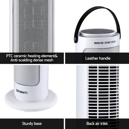 Devanti 2000W Ceramic Tower Heater Space Heaters Oscillating Indoor White - Image 6