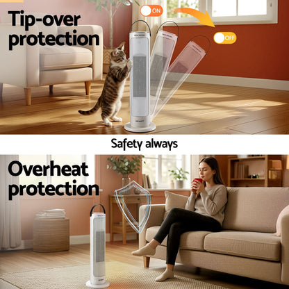 Devanti 2000W Ceramic Tower Heater Space Heaters Oscillating Indoor White - Image 8