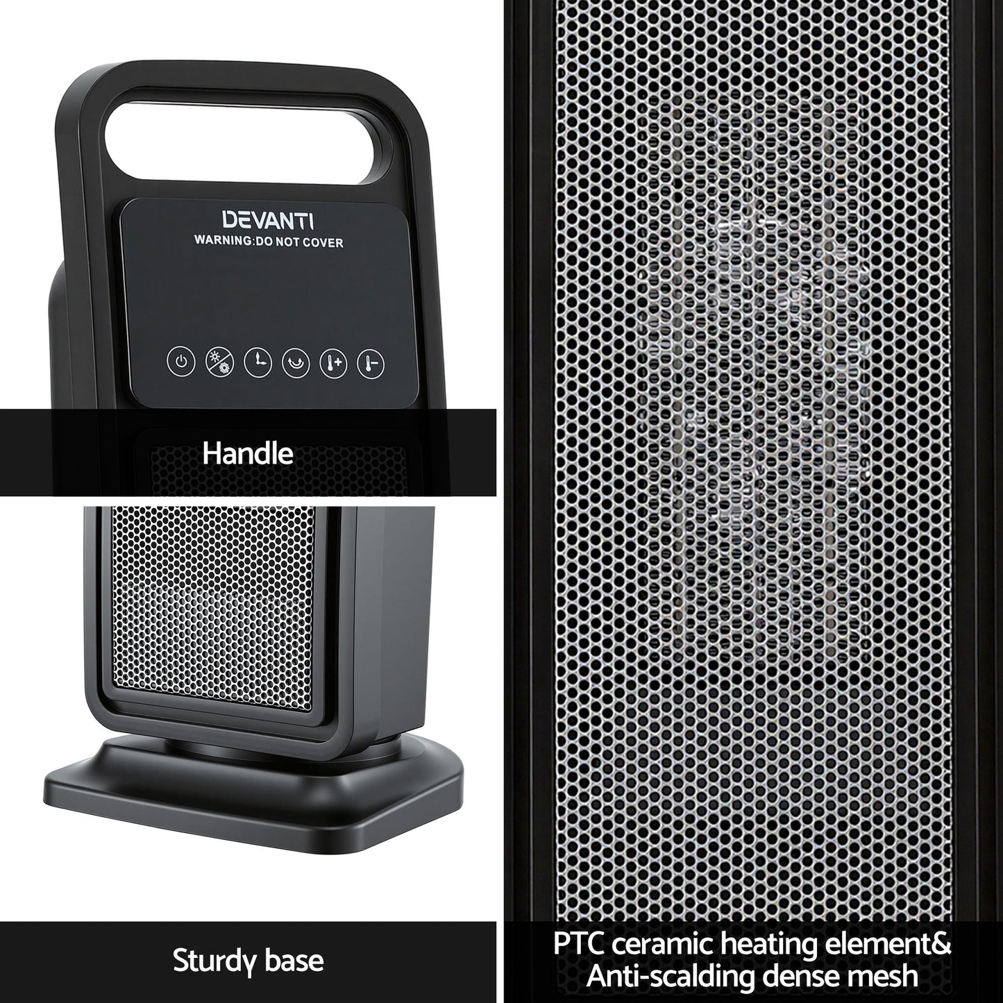 Devanti 2000W Ceramic Tower Heater Space Heaters Indoor Oscillating Black - Image 6