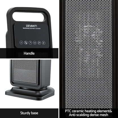 Devanti 2000W Ceramic Tower Heater Space Heaters Indoor Oscillating Black - Image 6