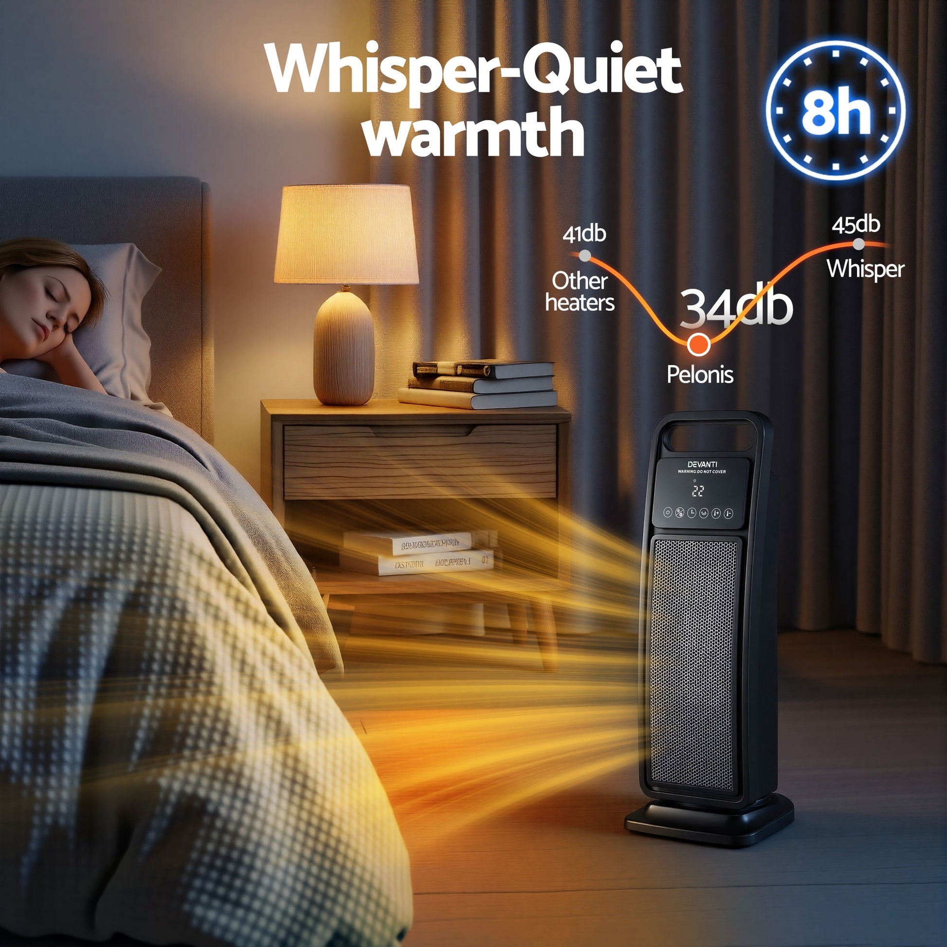 Devanti 2000W Ceramic Tower Heater Space Heaters Indoor Oscillating Black - Image 7