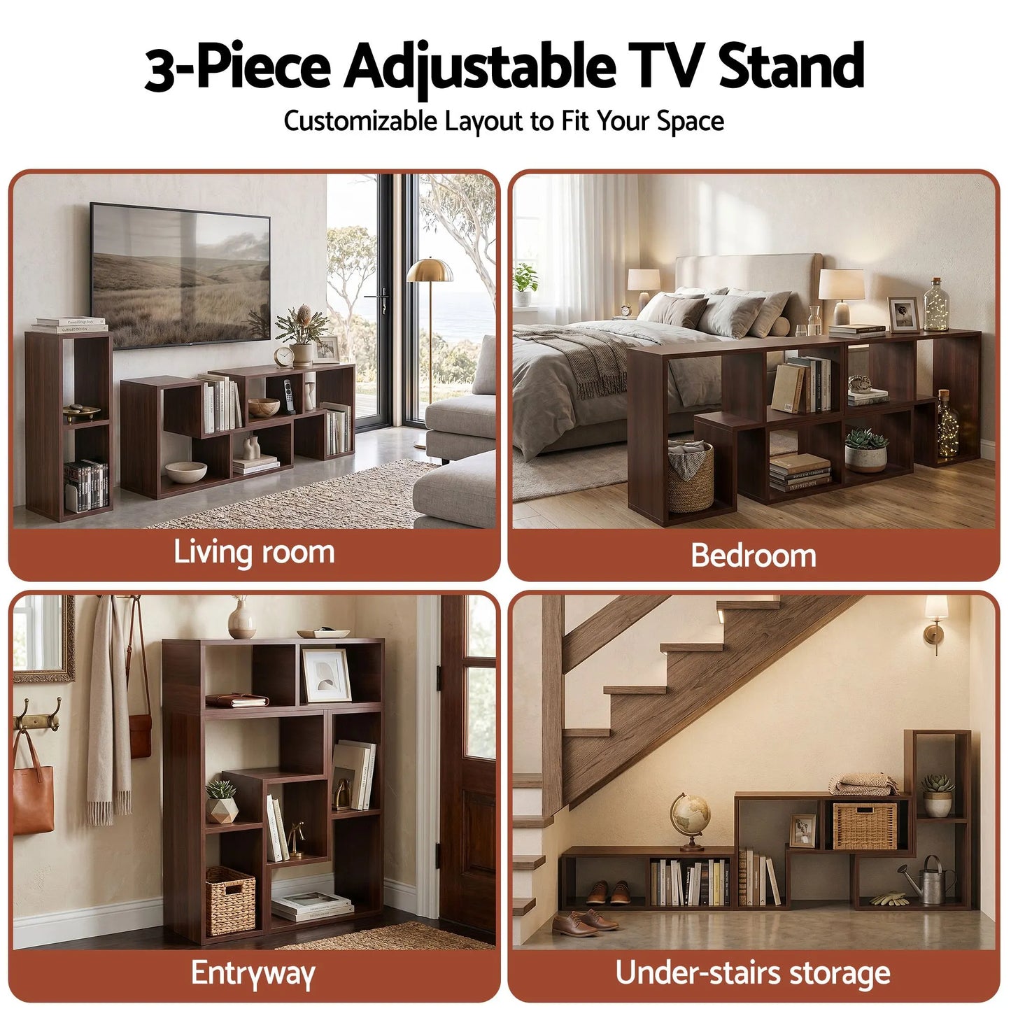 Artiss Modular TV Stand 3 Piece Entertainment Unit Adjustable Bookcase Shelf - Image 3