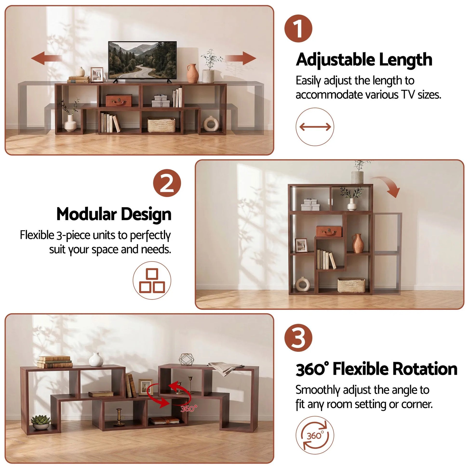 Artiss Modular TV Stand 3 Piece Entertainment Unit Adjustable Bookcase Shelf - Image 5
