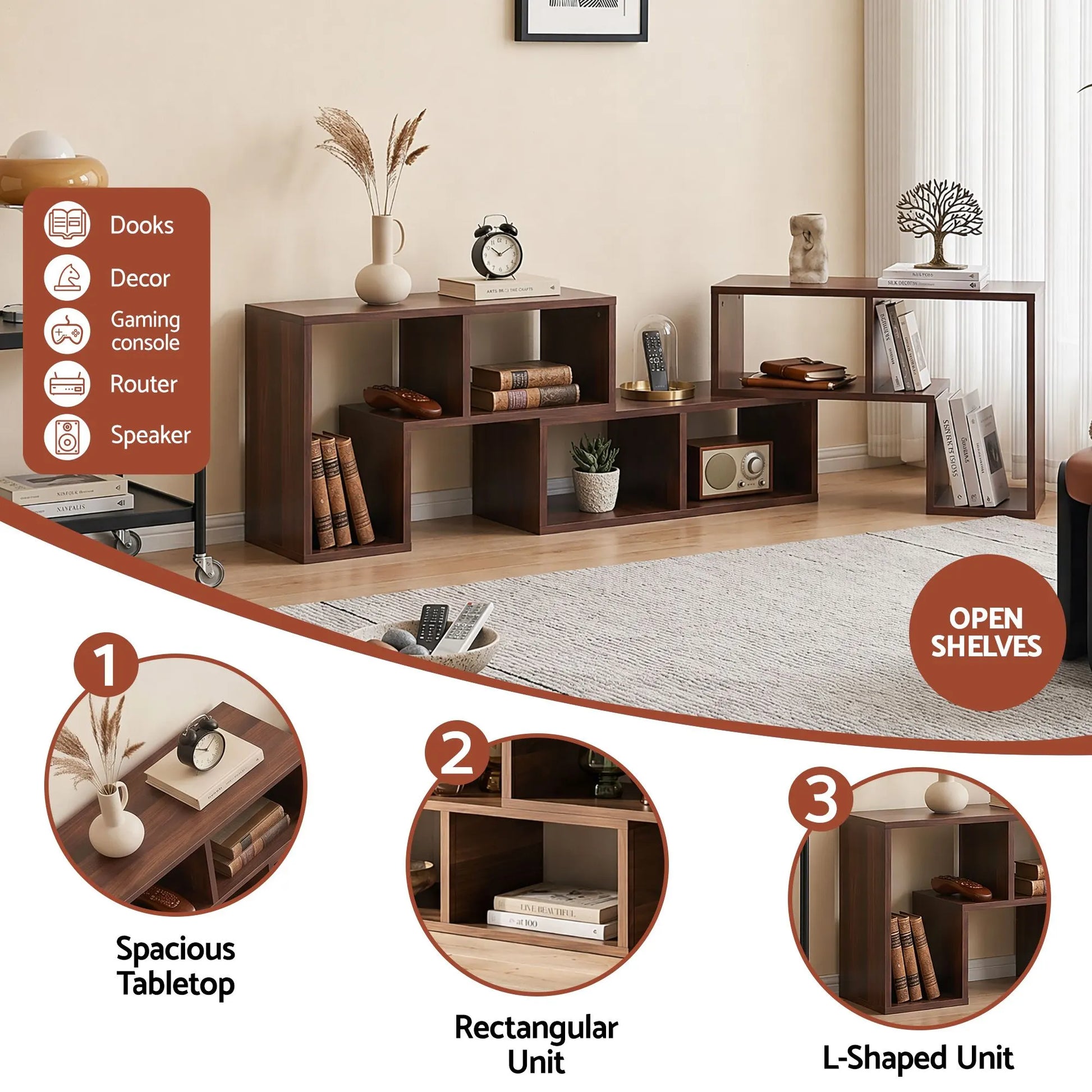 Artiss Modular TV Stand 3 Piece Entertainment Unit Adjustable Bookcase Shelf - Image 7