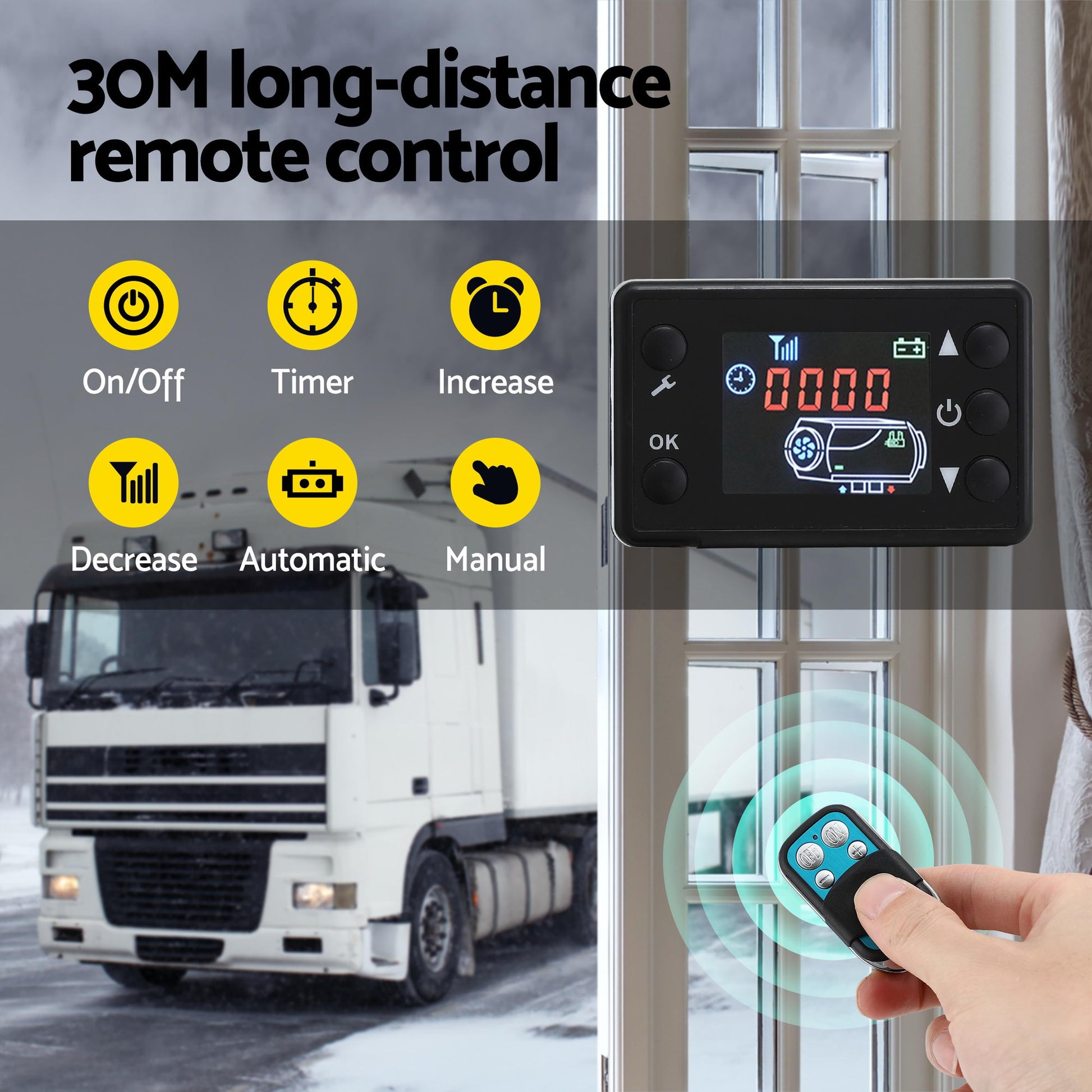 Giantz Diesel Air Heater 12-24V 2KW LCD Display Remote Control for Car Bus RV Indoor Black - Image 7