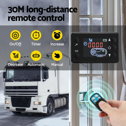 Giantz Diesel Air Heater 12-24V 2KW LCD Display Remote Control for Car Bus RV Indoor Black - Image 7