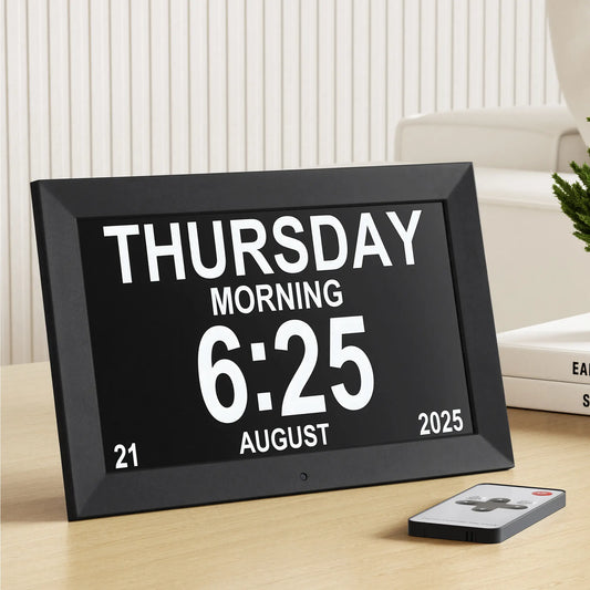 Artiss 10" Digital Day Clock Alarm Calendar Dementia Date Week Desk Clocks Black