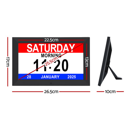 Artiss 10" Digital Day Clock Alarm Calendar Dementia Date Week Desk Clocks Black - Image 3