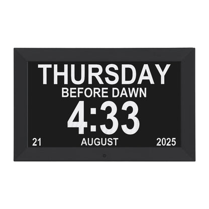 Artiss 10" Digital Day Clock Alarm Calendar Dementia Date Week Desk Clocks Black - Image 4