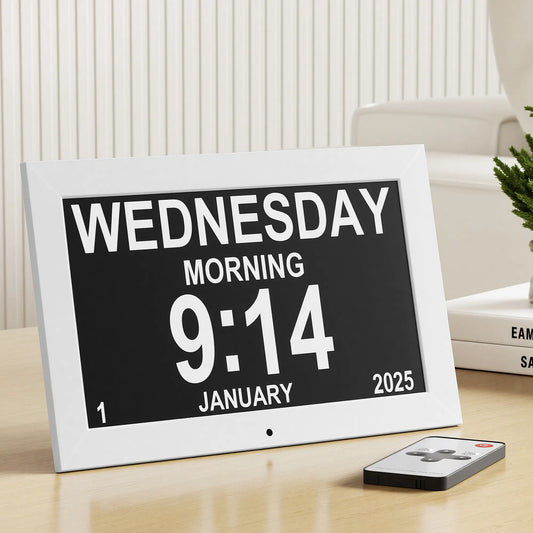 Artiss 10" Digital Day Clock Alarm Calendar Dementia Date Week Desk Clocks White