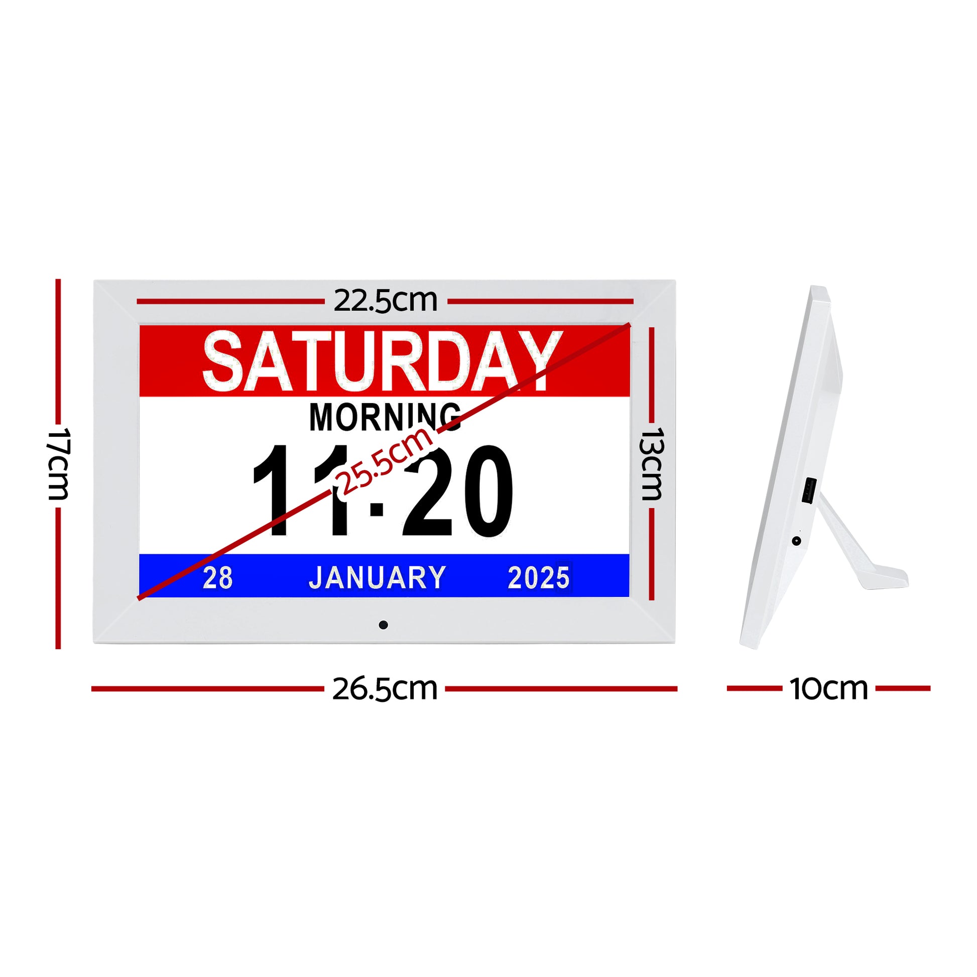 Artiss 10" Digital Day Clock Alarm Calendar Dementia Date Week Desk Clocks White - Image 3