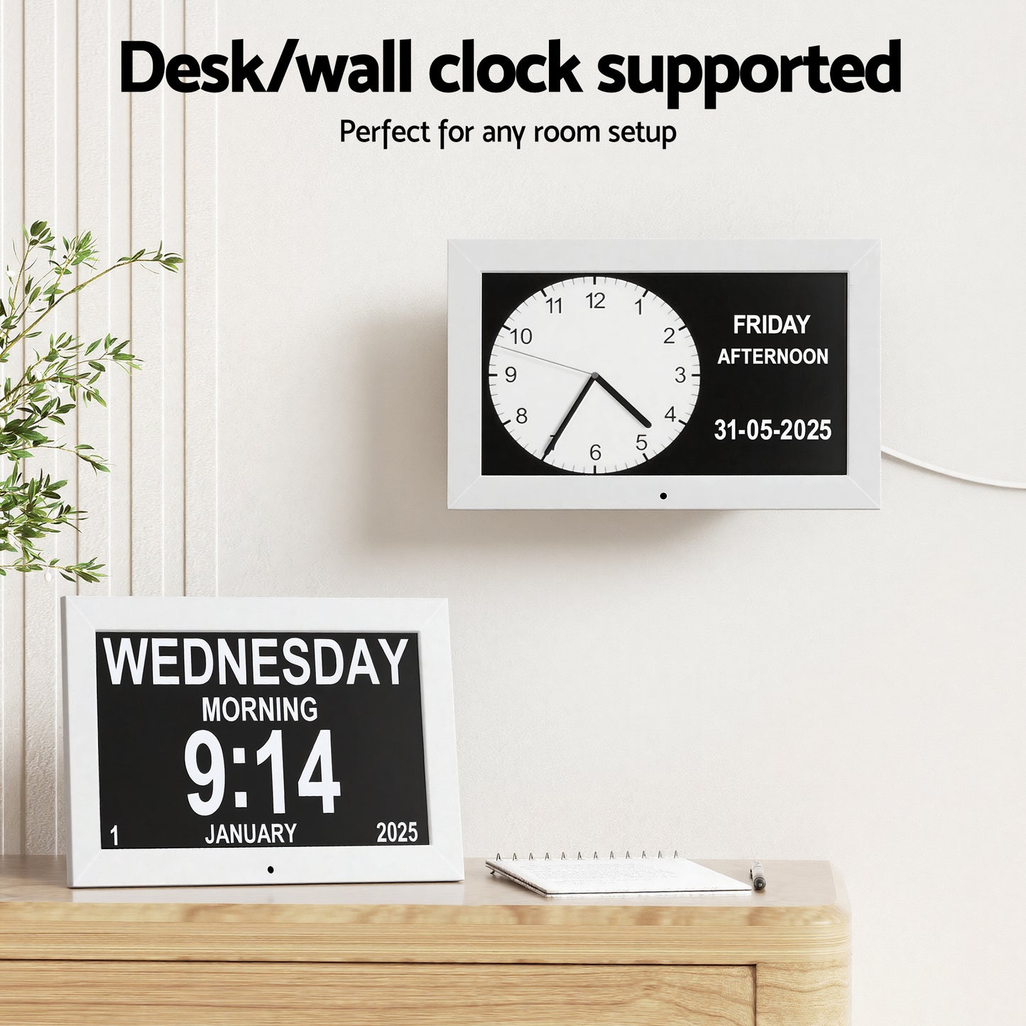 Artiss 10" Digital Day Clock Alarm Calendar Dementia Date Week Desk Clocks White - Image 5