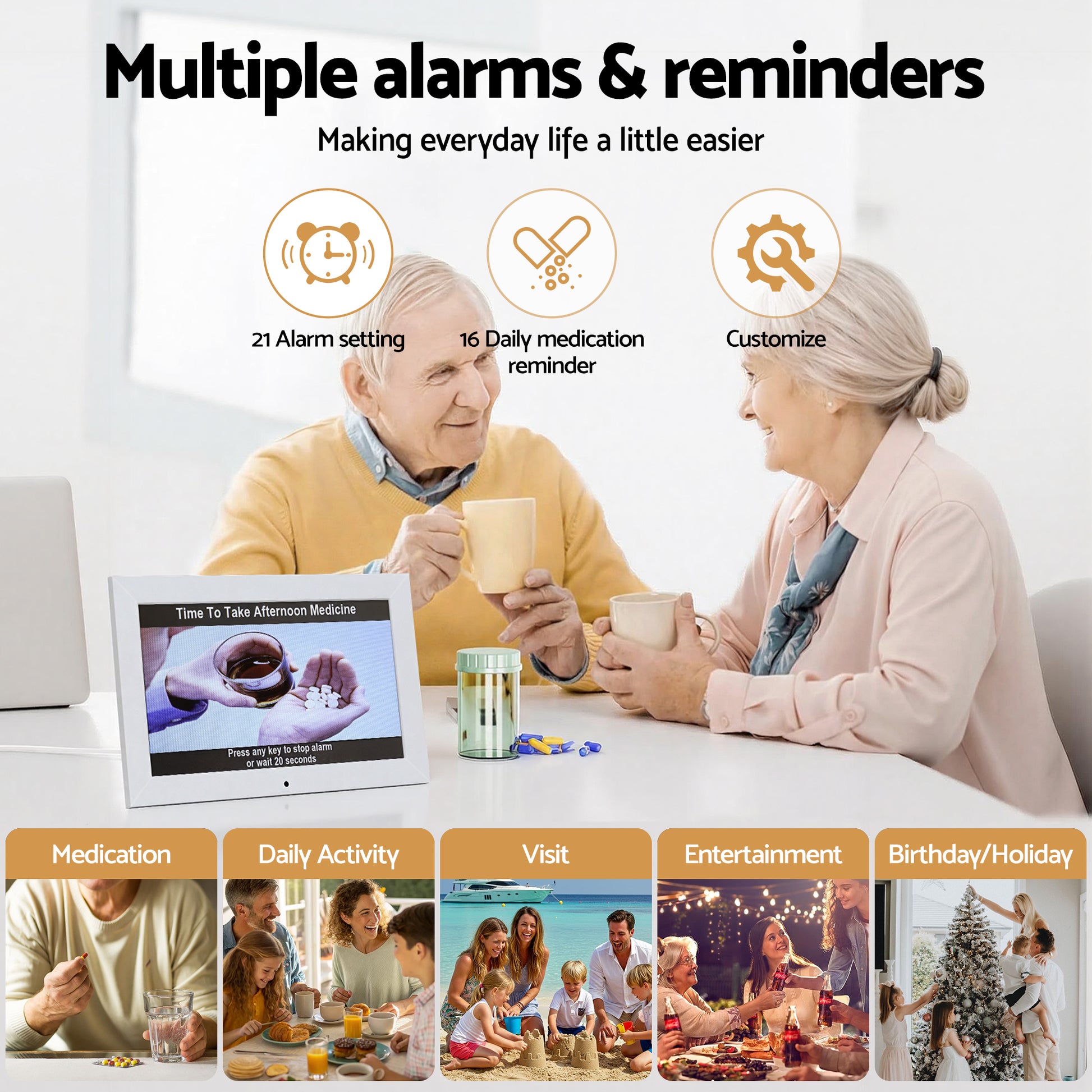 Artiss 10" Digital Day Clock Alarm Calendar Dementia Date Week Desk Clocks White - Image 6
