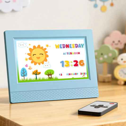 Artiss 7" Digital Day Clock Calendar Alarm LCD Children Sleep Trainer Clocks Blue