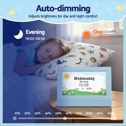 Artiss 7" Digital Day Clock Calendar Alarm LCD Children Sleep Trainer Clocks Blue - Image 7