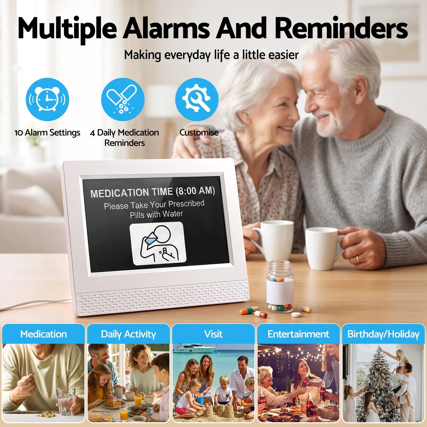 Artiss 7" Smart Digital Clock Calendar HD IPS Touchscreen Weather Photo Frame - Image 3