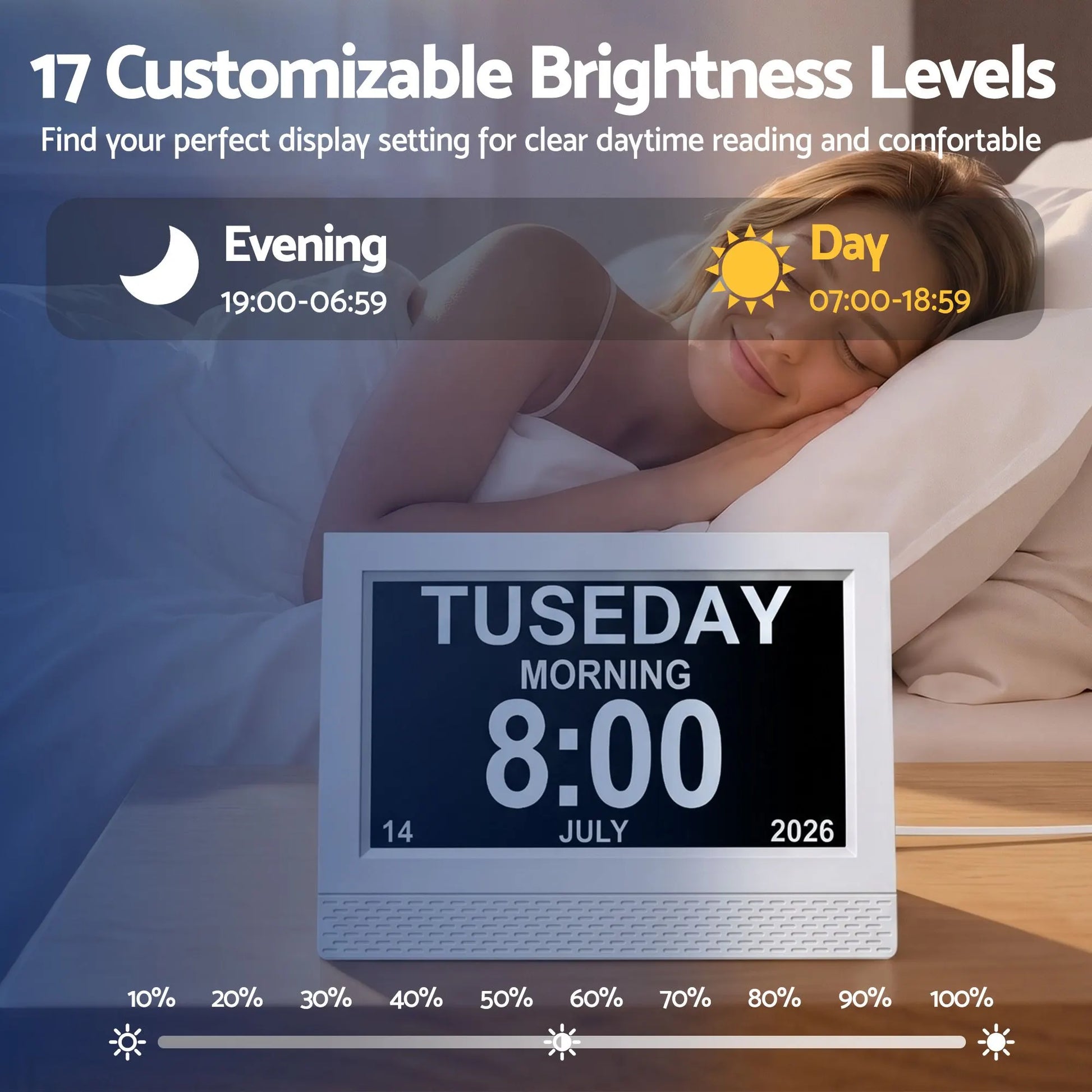 Artiss 7" Smart Digital Clock Calendar HD IPS Touchscreen Weather Photo Frame - Image 4
