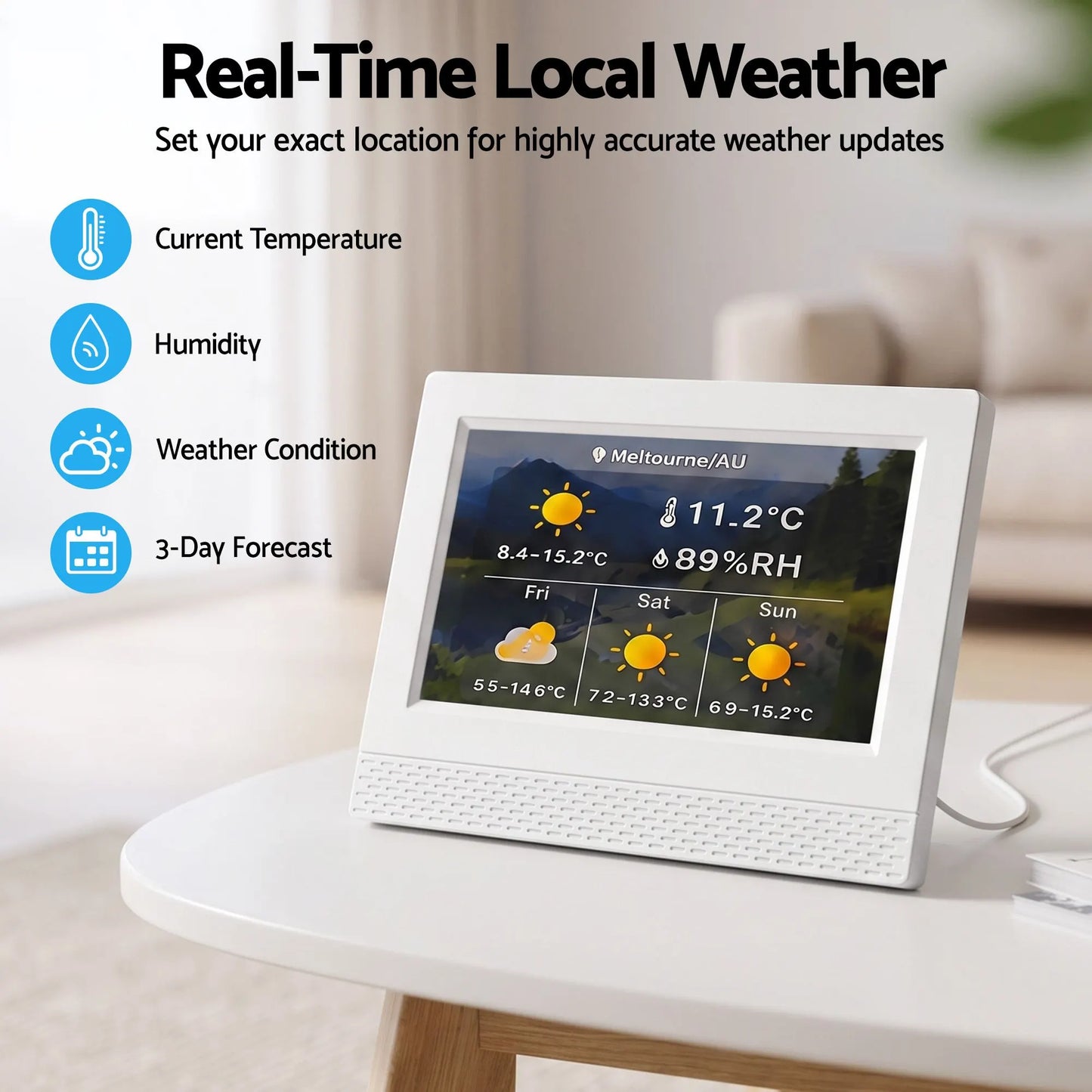 Artiss 7" Smart Digital Clock Calendar HD IPS Touchscreen Weather Photo Frame - Image 5