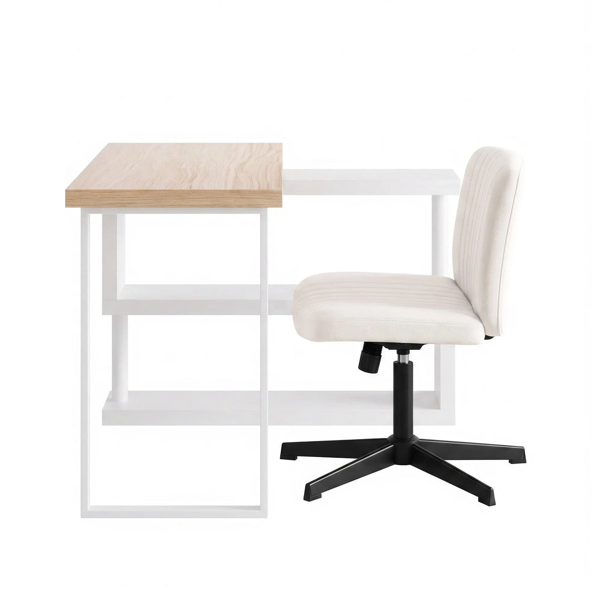 Artiss Office Desk & Chair Set 140cm Computer Desk with Rotatable Bookshelf & Criss Cross Office Chair Armless Swivel Chair, Home Office Study Workstation Furniture - Image 3