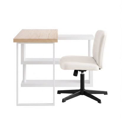 Artiss Office Desk & Chair Set 140cm Computer Desk with Rotatable Bookshelf & Criss Cross Office Chair Armless Swivel Chair, Home Office Study Workstation Furniture - Image 3