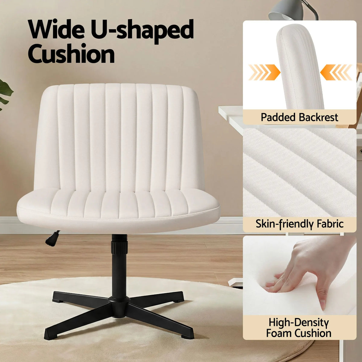 Artiss Office Desk & Chair Set 140cm Computer Desk with Rotatable Bookshelf & Criss Cross Office Chair Armless Swivel Chair, Home Office Study Workstation Furniture - Image 5