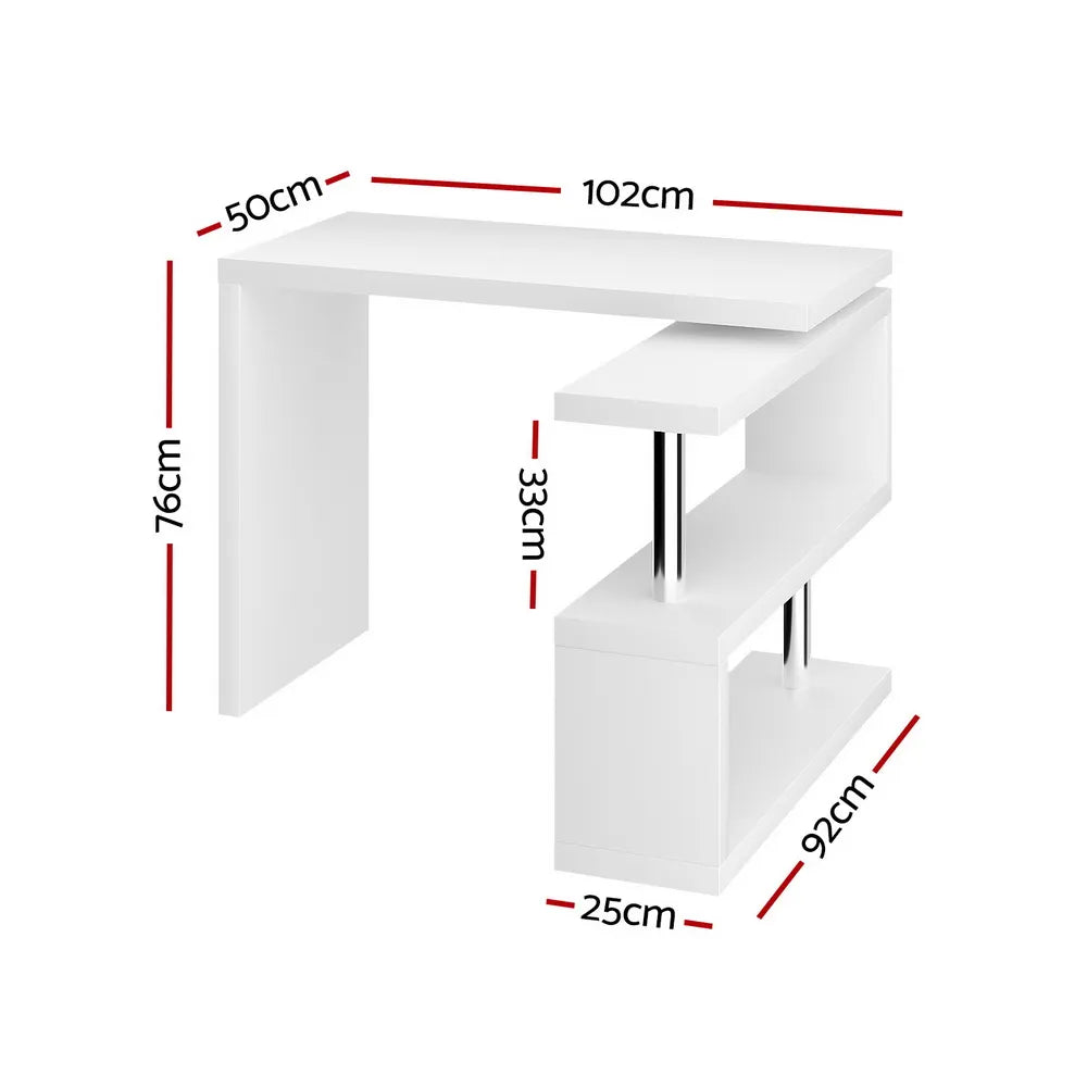 Artiss Computer Desk L-Shape Bookshelf White - Image 2