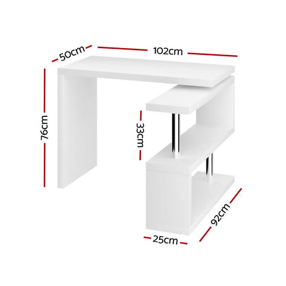 Artiss Computer Desk L-Shape Bookshelf White - Image 2