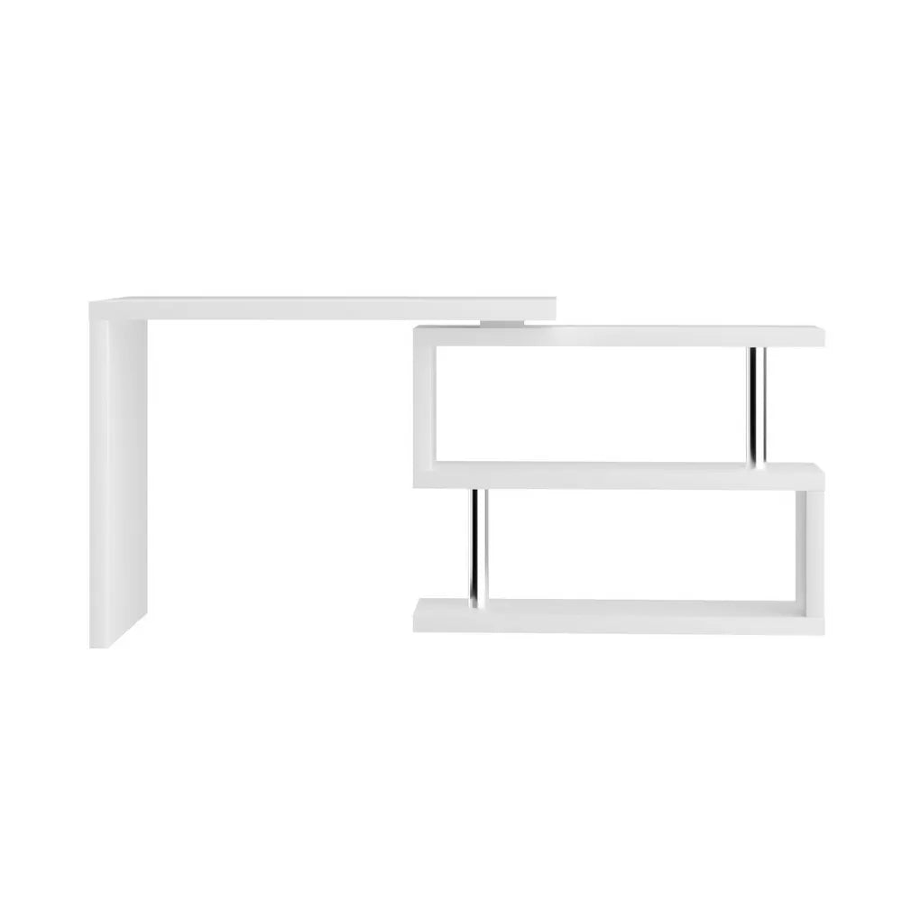 Artiss Computer Desk L-Shape Bookshelf White - Image 3