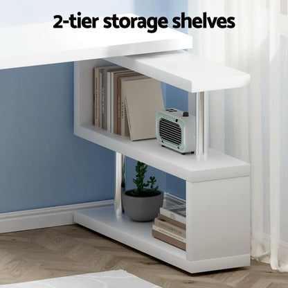 Artiss Computer Desk L-Shape Bookshelf White - Image 5